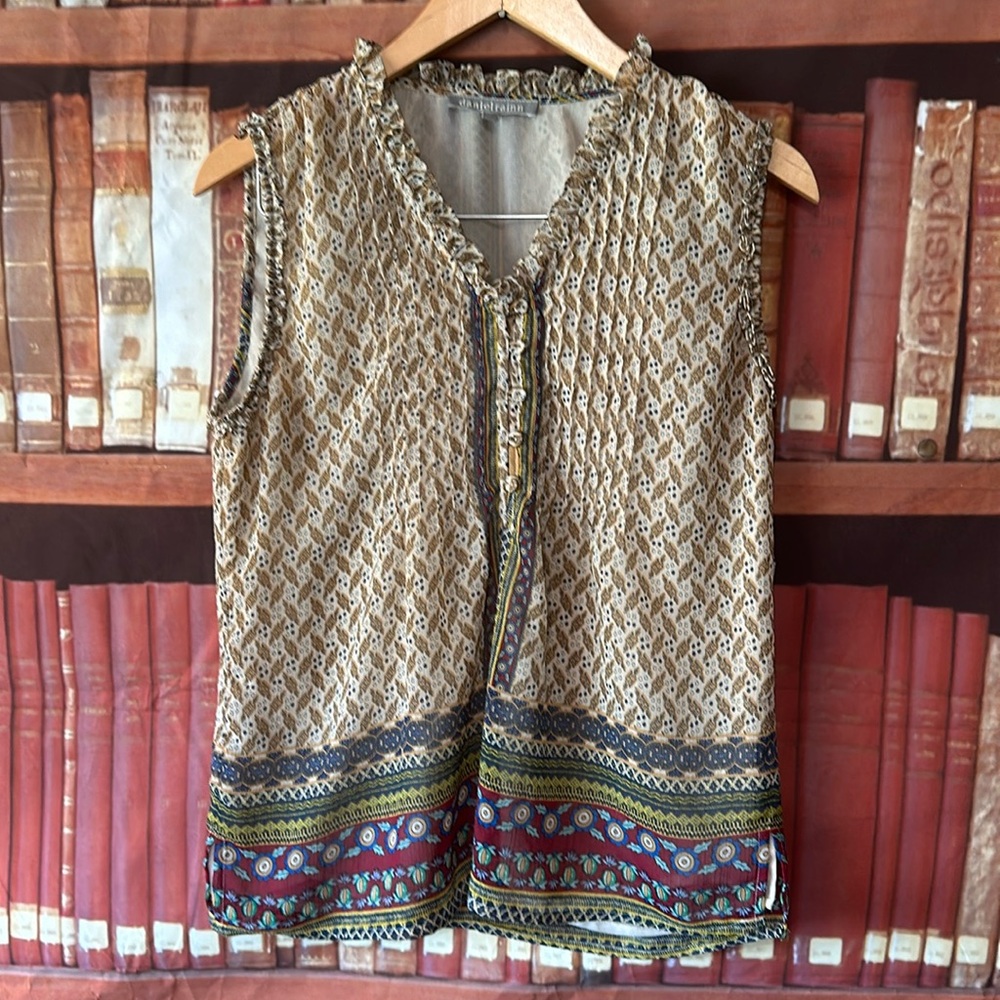 Daniel Rainn Women's Small Vβ Neck Sleeveless Blouse Lined Boho Flirty